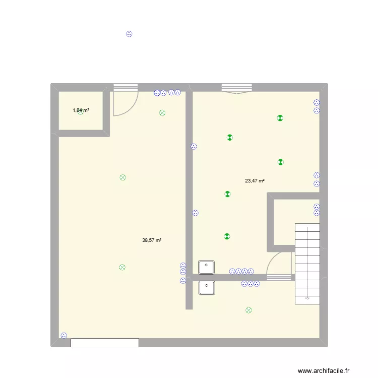 Plan maison. Plan de 3 pièces et 64 m²