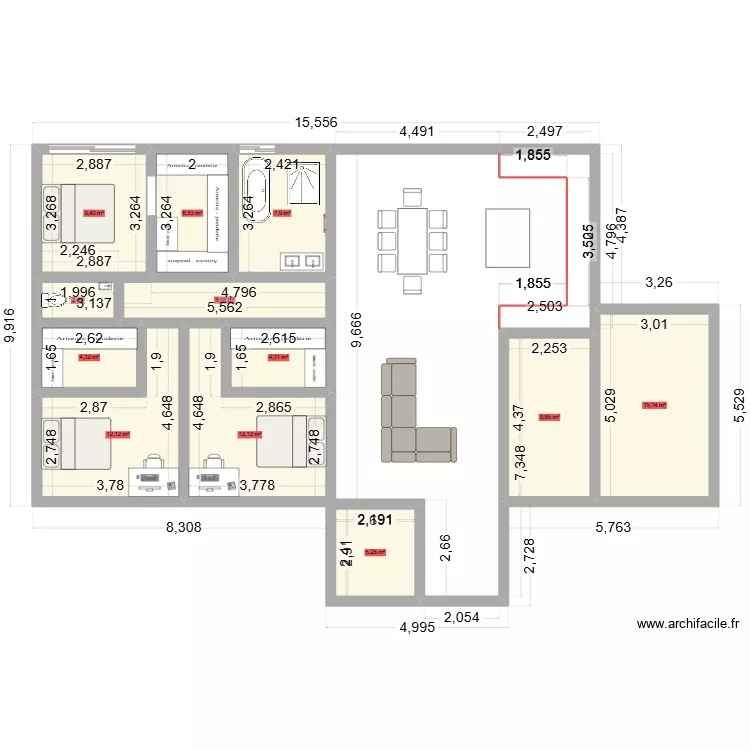 rectangle 1. Plan de 12  et 95 m²