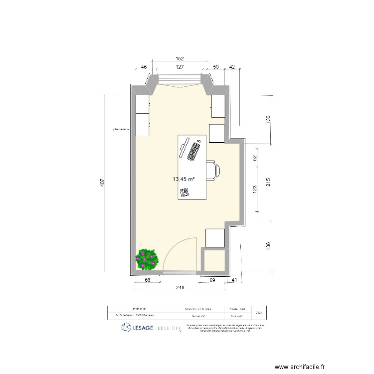 Nora V2. Plan de 1 pièce et 13 m2