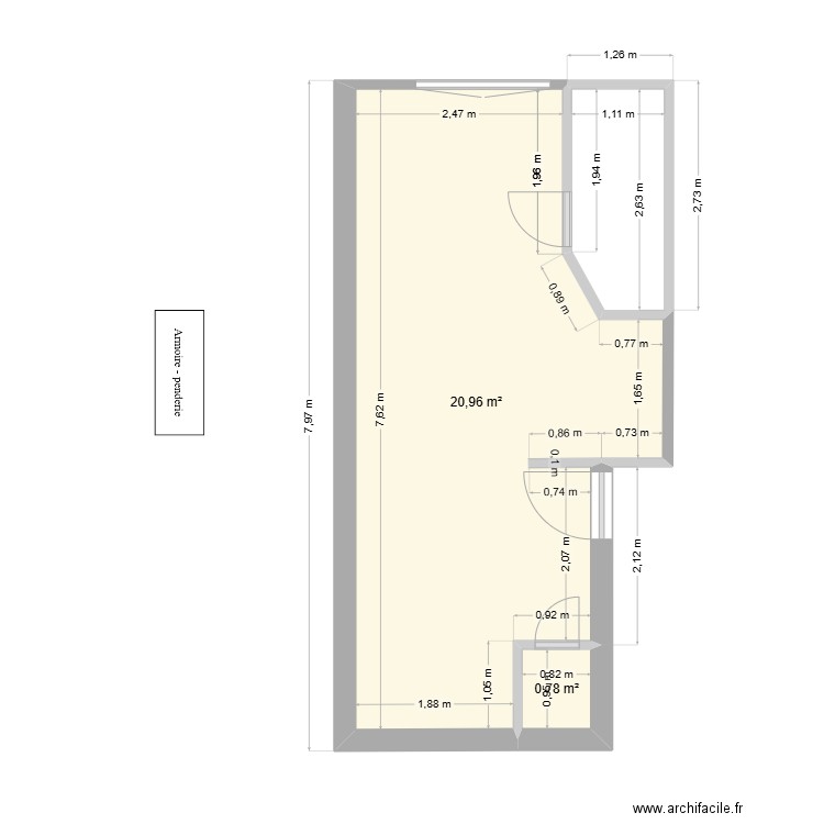 Grancamp. Plan de 2 pièces et 22 m2