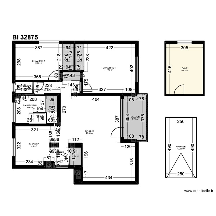 BI 32875. Plan de 17 pièces et 125 m2