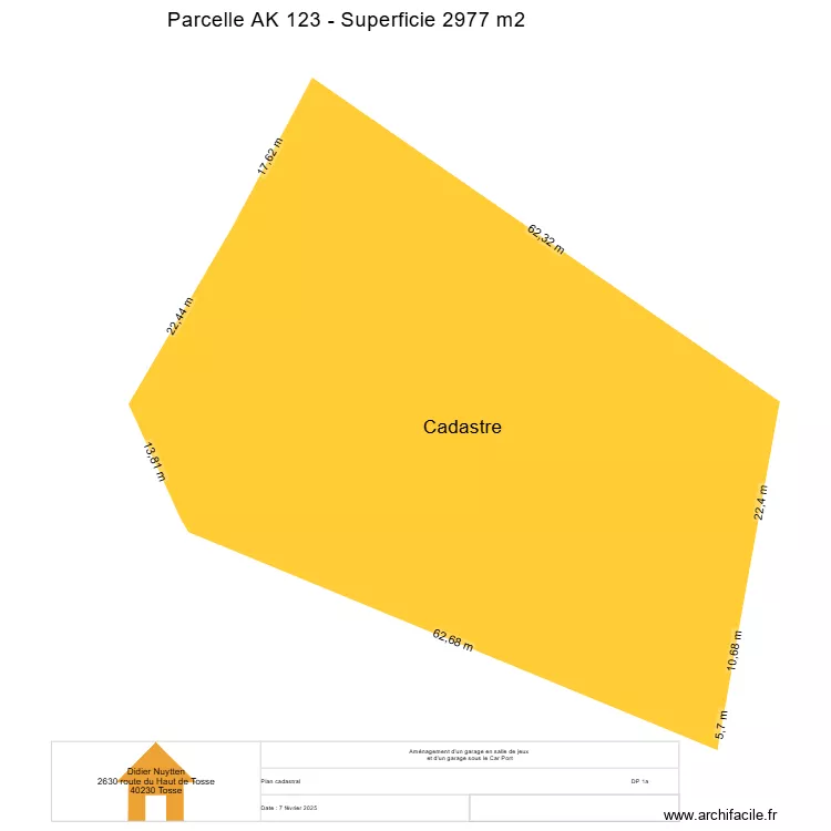 Plan cadastral. Plan de 