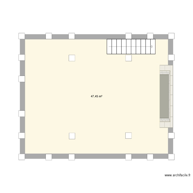 2e etage. Plan de 1 pièce et 47 m2