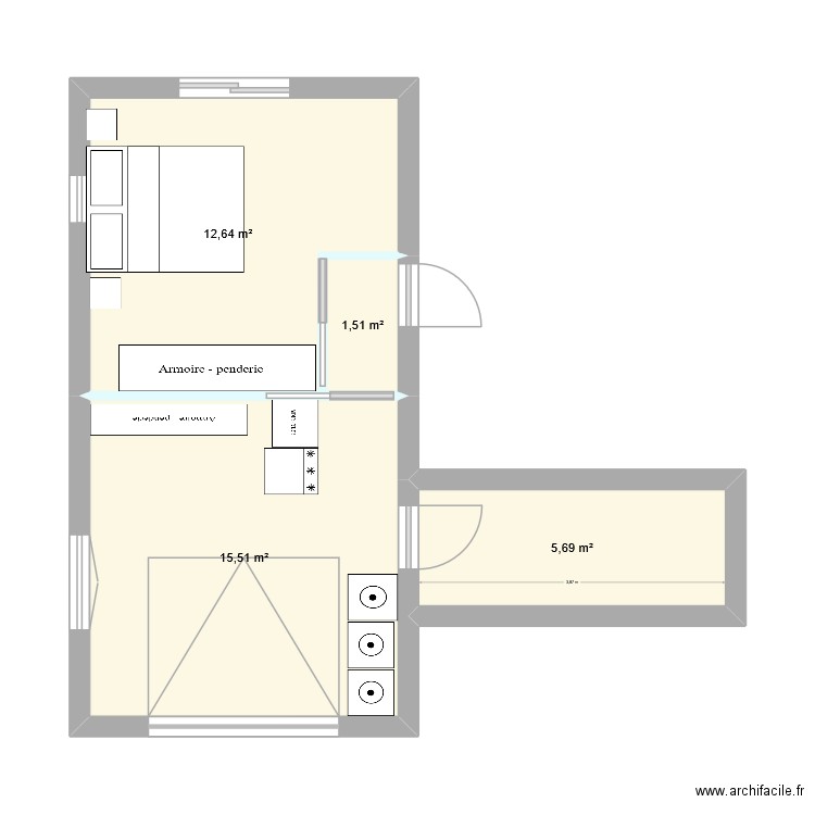 garageé. Plan de 4 pièces et 35 m2