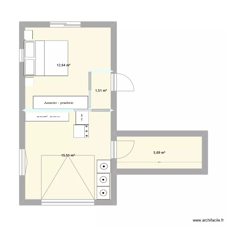 garage&eacute;. Plan de 4 pièces et 35 m²