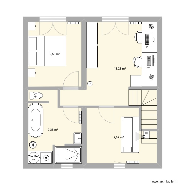 1er etage. Plan de 4 pièces et 47 m2