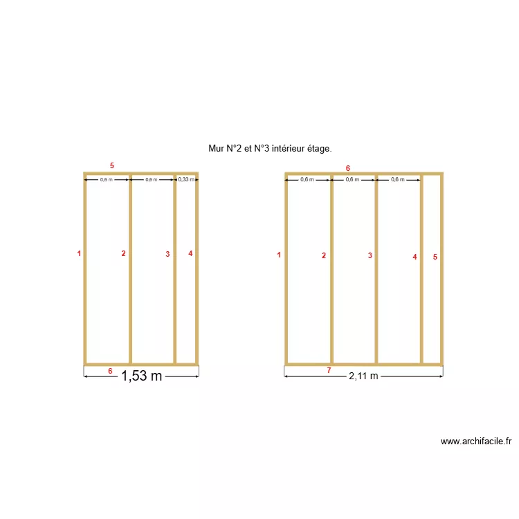 Mur intérieur N°2 et N°3 étage. Plan de Mur intérieur N°2 et N°3 étage. Plan de