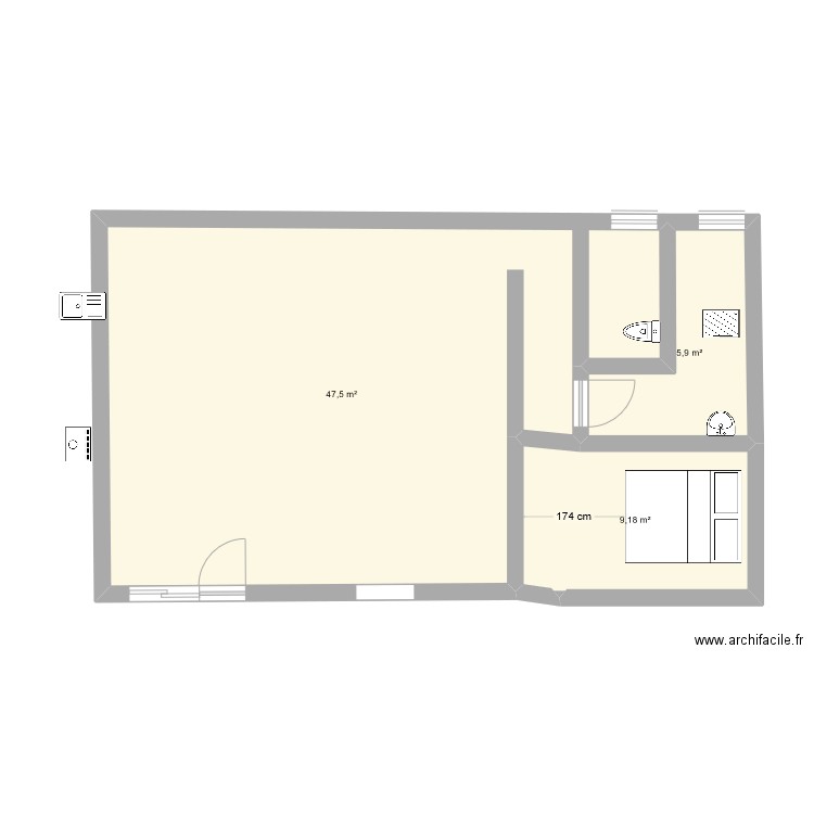 maison. Plan de 3 pièces et 63 m2