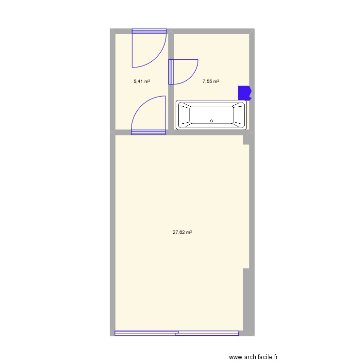 Chambre Hotel. Plan de 3 pièces et 41 m2