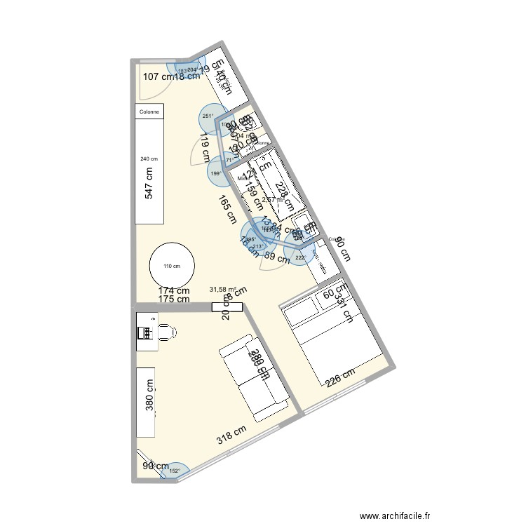 Cedrelat vider. Plan de 3 pièces et 35 m2