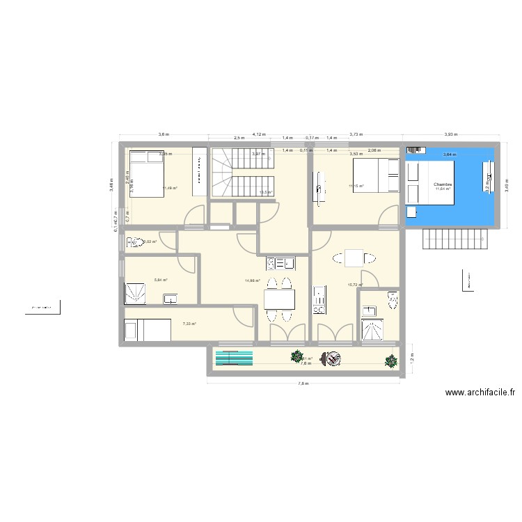 étage 24/11. Plan de 10 pièces et 101 m2