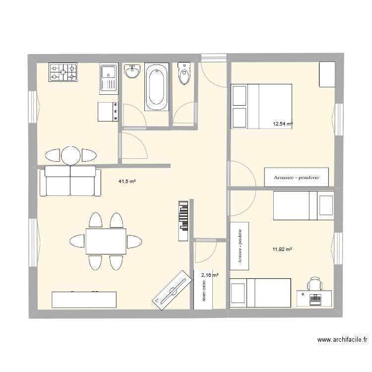 Bois Lemaitre. Plan de 4 pièces et 68 m2