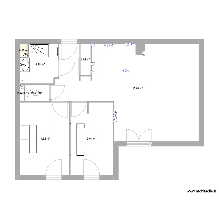 mamie cuisine elec10. Plan de 8 pièces et 64 m2