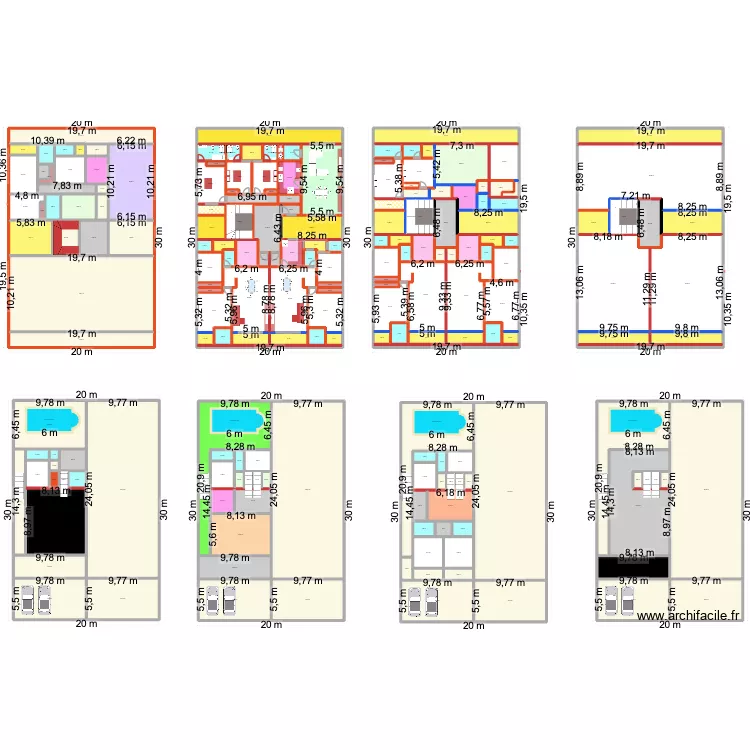 R+7 Immeuble Triangle. Plan de 197 pièces et 4479 m²