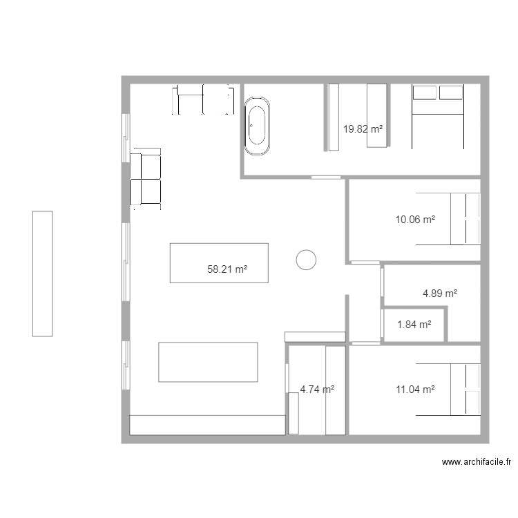 grange. Plan de 7 pièces et 111 m2
