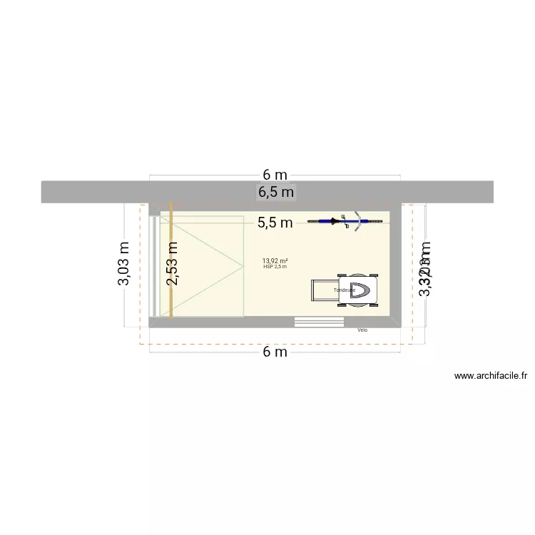 Cabanon jardin 1. Plan de 1  et 14 m²