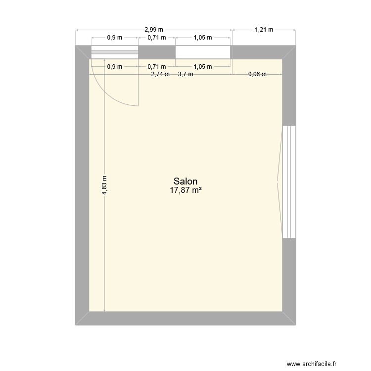 salon. Plan de 1 pièce et 18 m2