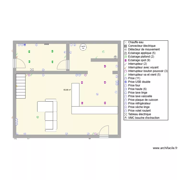 WAZIERS RDC. Plan de 1  et 66 m²