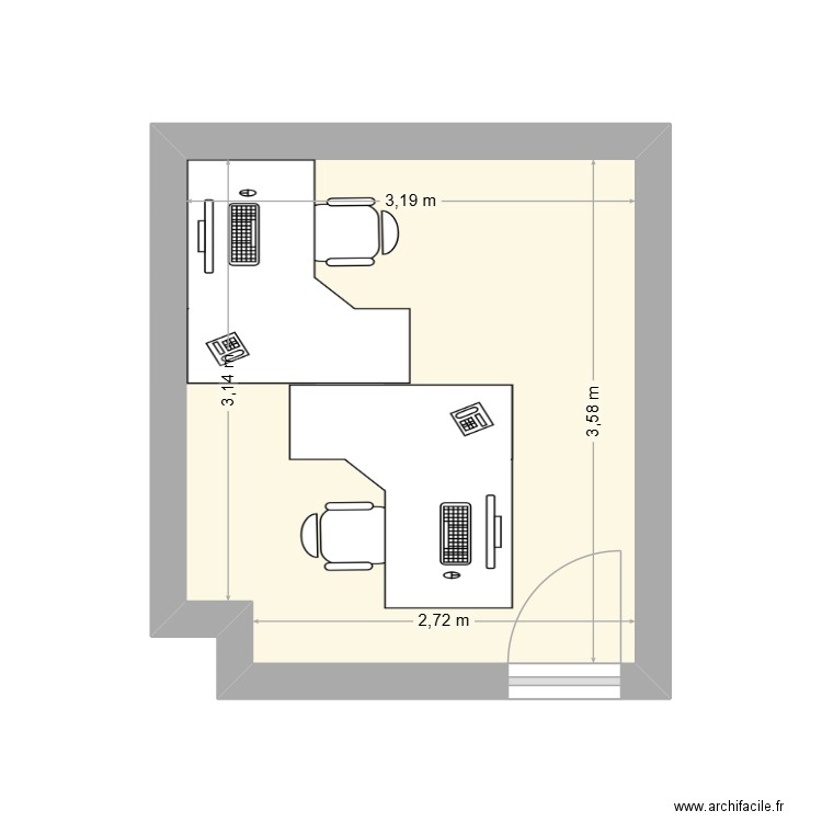 Bureau. Plan de 1 pièce et 11 m2