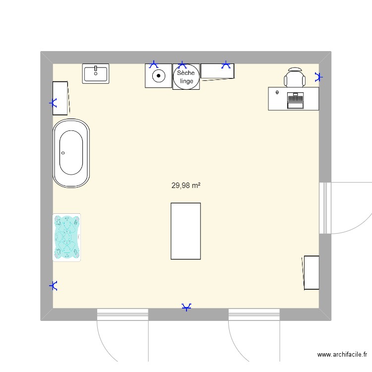 toilettage. Plan de 1 pièce et 30 m2