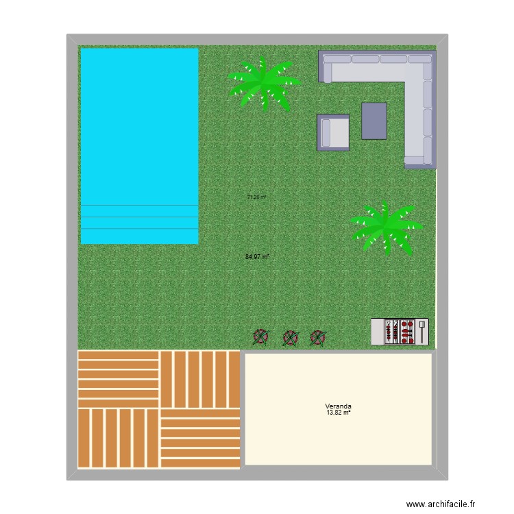 piscine 2026. Plan de 2 pièces et 114 m2