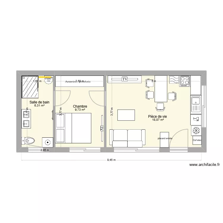 batiment V1. Plan de 3  et 35 m²