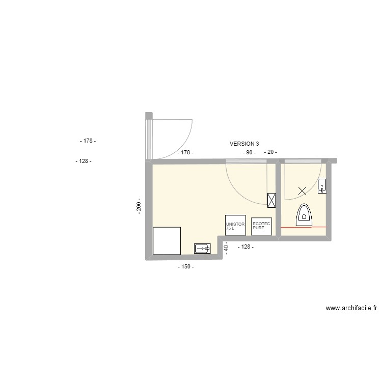 ETUDE BUANDERIE V3. Plan de 2 pièces et 7 m2