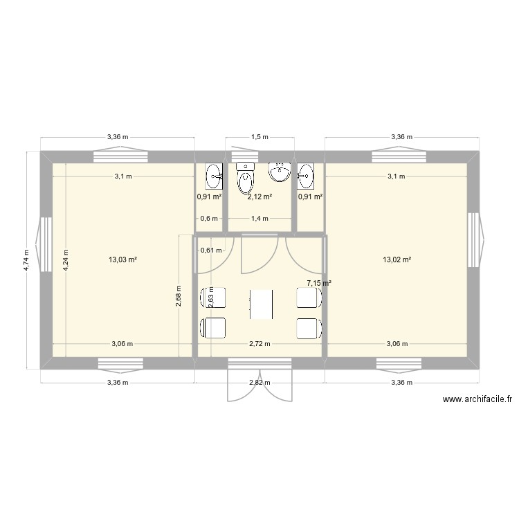 plan partie pro. Plan de 6 pièces et 37 m2