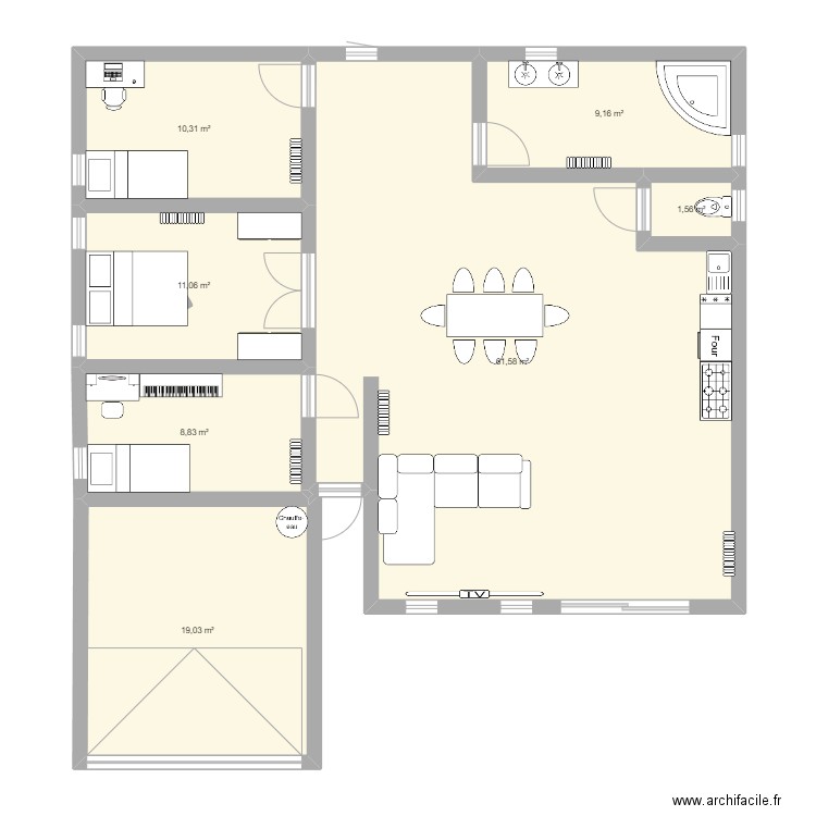 Maison de Peppa pig. Plan de 7 pièces et 122 m2