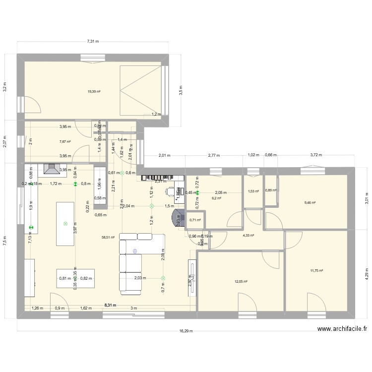 plan 20. Plan de 11 pièces et 133 m2