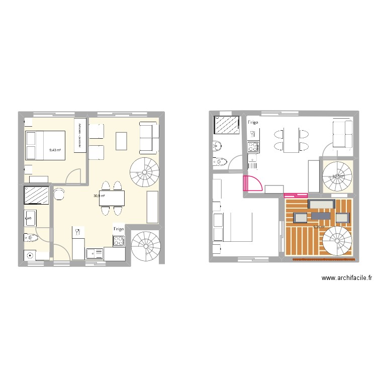 neuf 4.2 chambre en bas et T2 en haut. Plan de 4 pièces et 52 m2