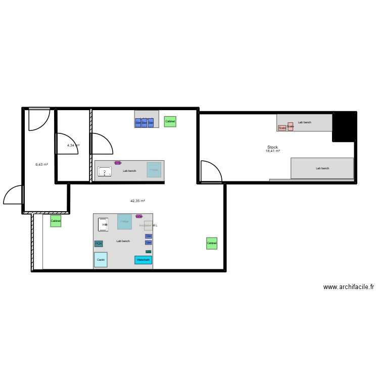 Labo Emile Roux Labo_Petits Equipements. Plan de 5 pièces et 72 m2