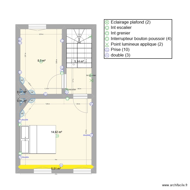 etage 2. Plan de 6 pièces et 28 m2