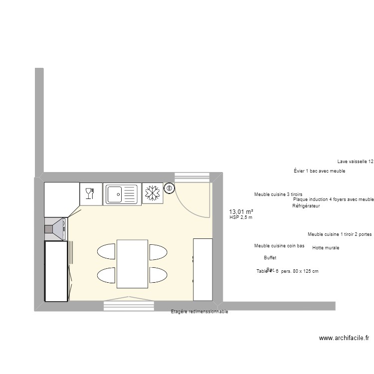 CUISINE£. Plan de 1 pièce et 13 m2