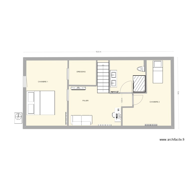 PASQUIER. Plan de 1 pièce et 47 m2