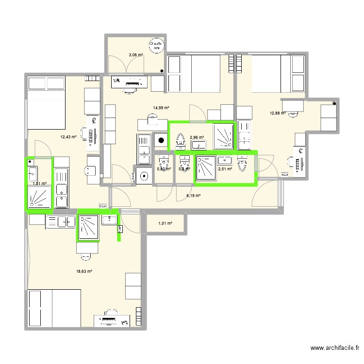 RICHELIEU2 VFF carrelage. Plan de 12 pièces et 78 m2