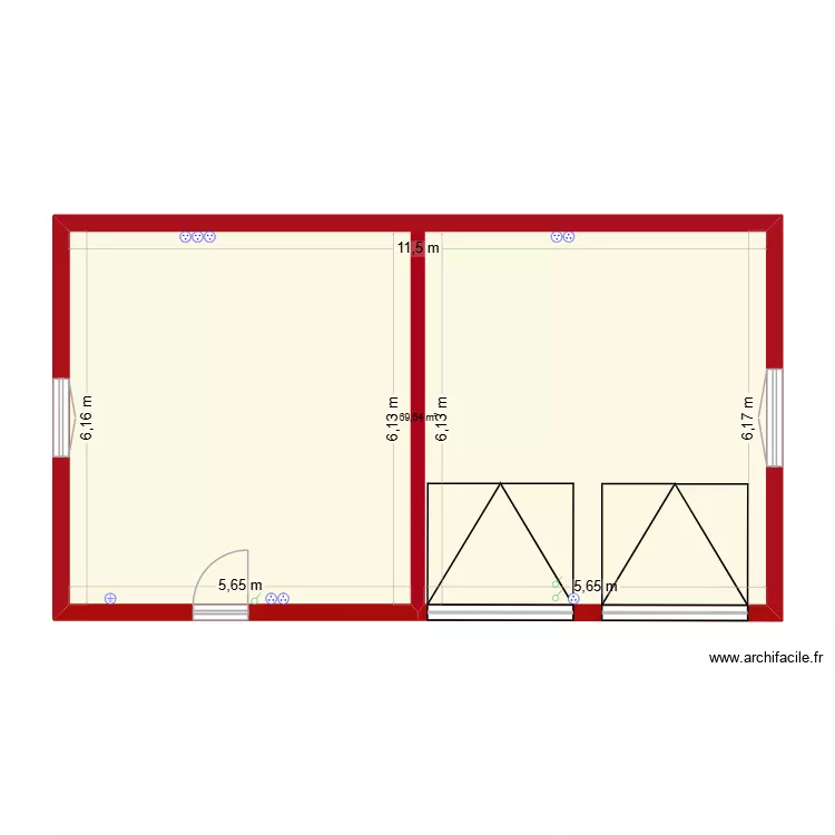 Garage. Plan de 1  et 70 m²