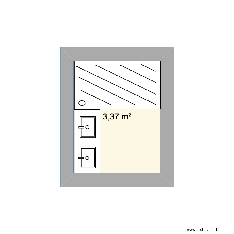 SDB. Plan de 1 pièce et 3 m2