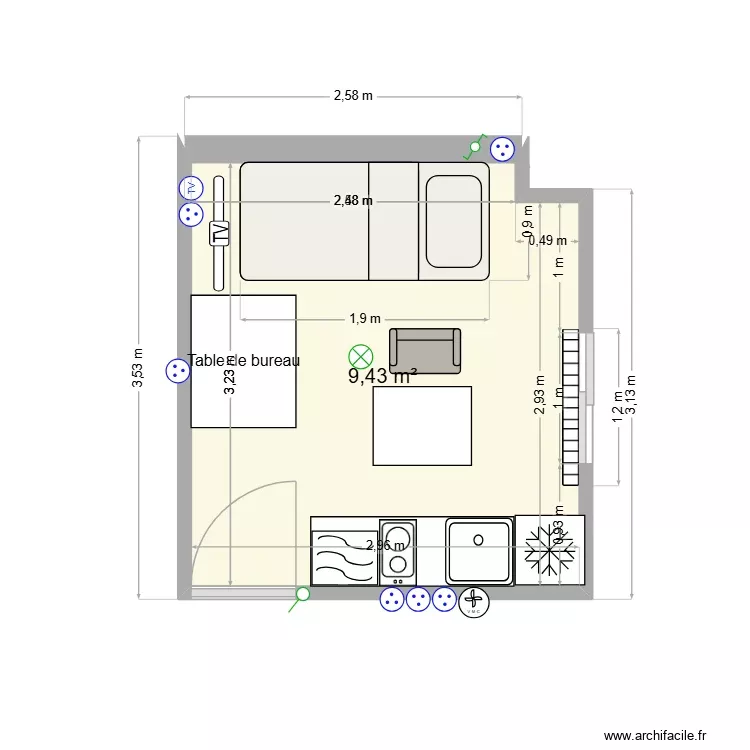 etage 1. Plan de 1 Pièce et 9 m² etage 1. Plan de 1 Pièce et 9 m²