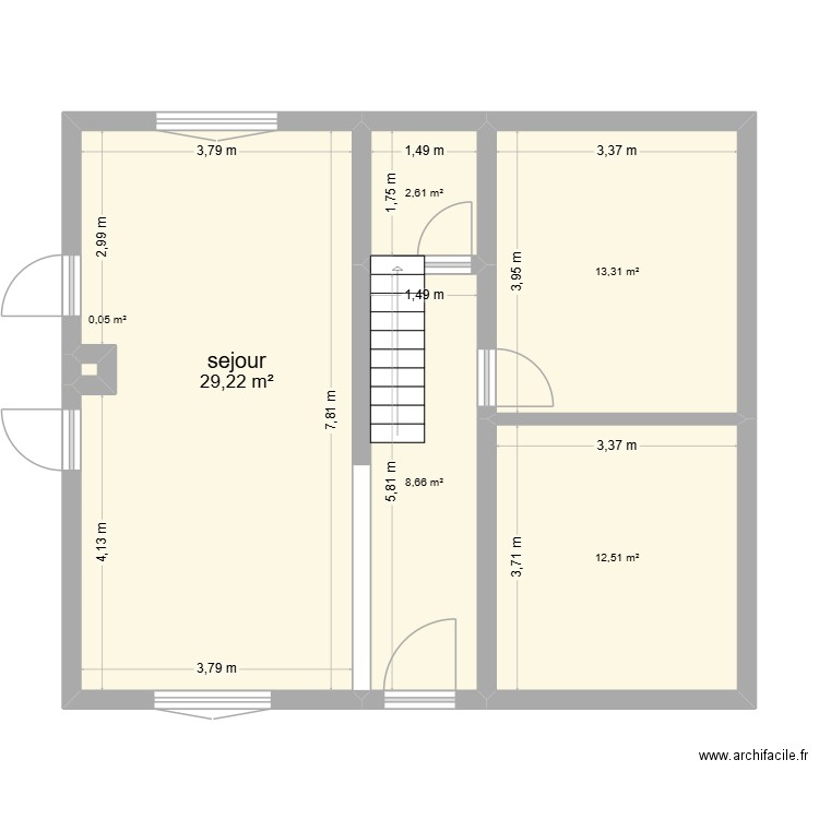 sejour. Plan de 6 pièces et 66 m2