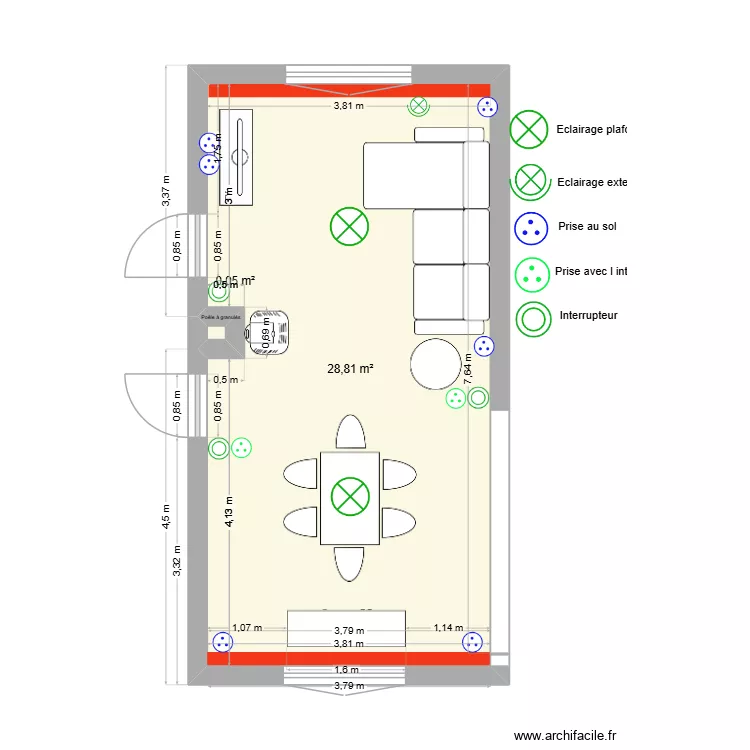 sejour. Plan de 2  et 29 m²