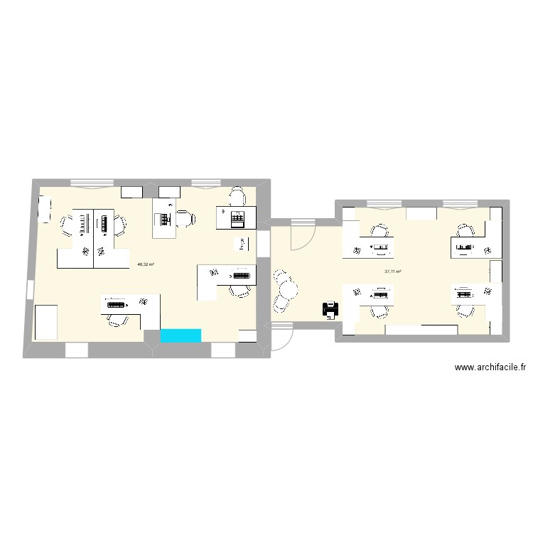 Bureau. Plan de 2 pièces et 83 m2
