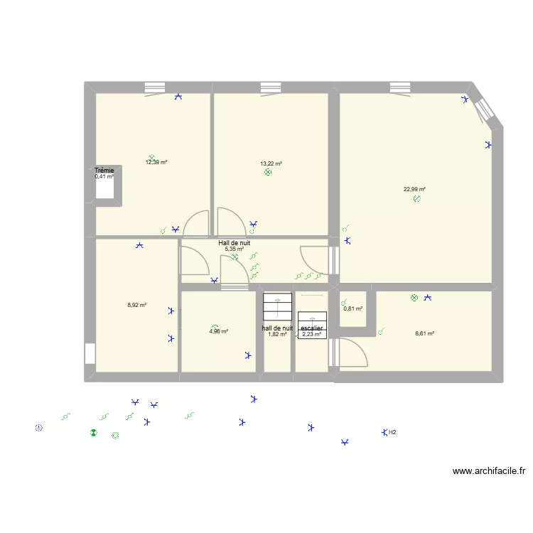 merbes etage entre deux. Plan de 11  et 82 m²