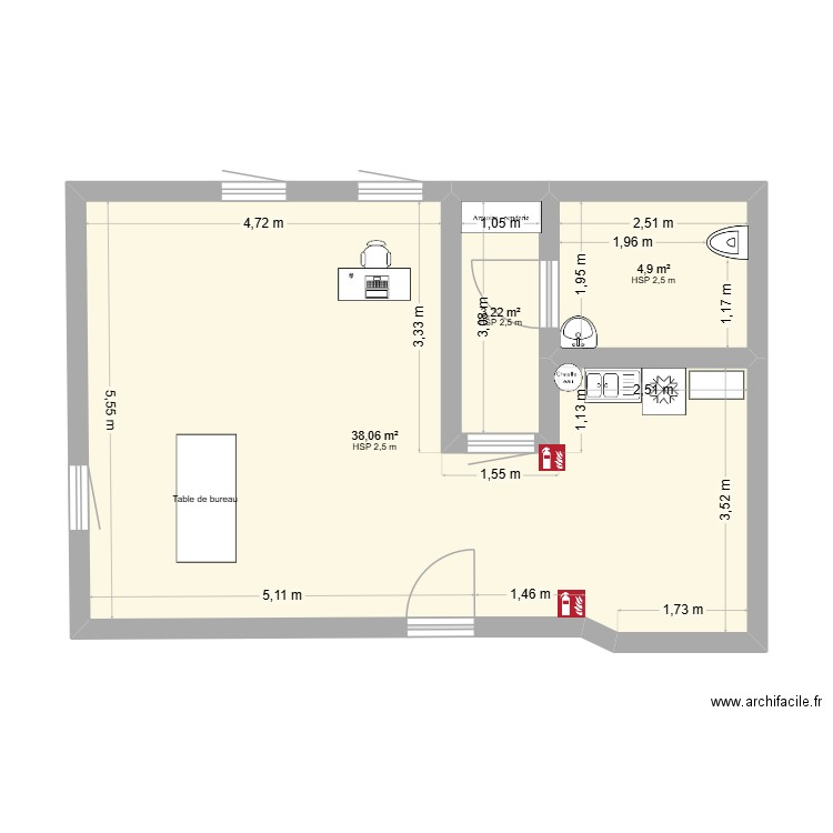 Benjamin pro. Plan de 3 pièces et 46 m2