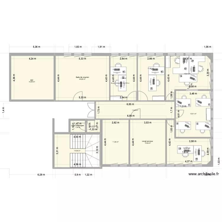Bureau 7eme. Plan de 13 Pièces et 169 m² Bureau 7eme. Plan de 13 Pièces et 169 m²