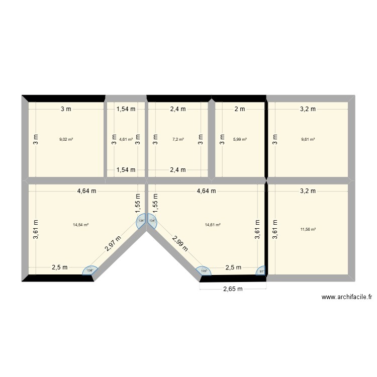maison 2 chambres et terrasse. Plan de 8 pièces et 77 m2