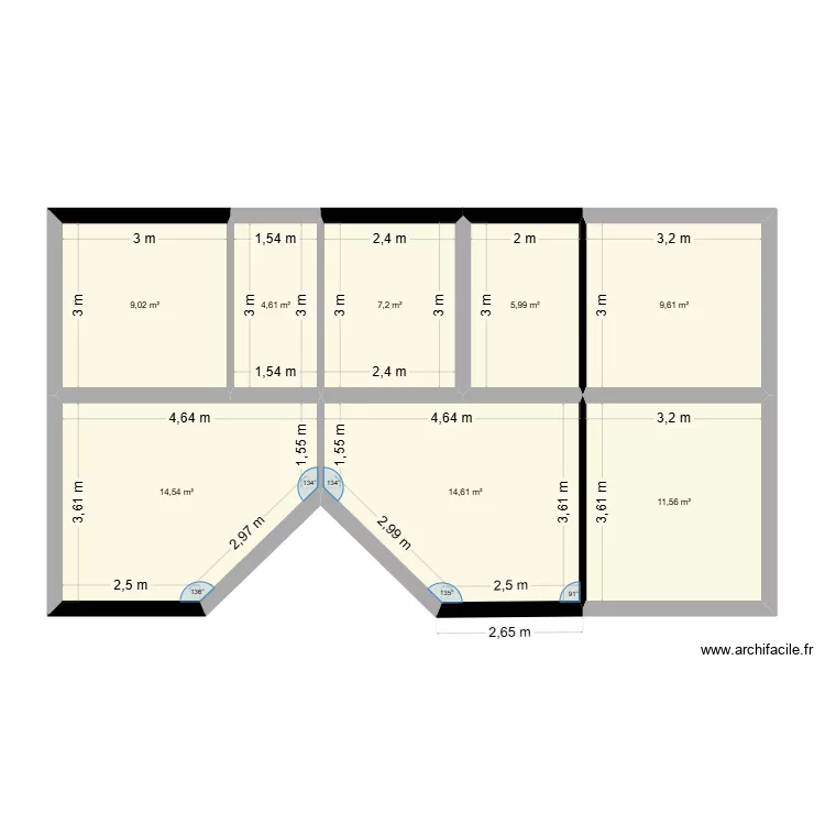 maison 2 chambres et terrasse. Plan de 