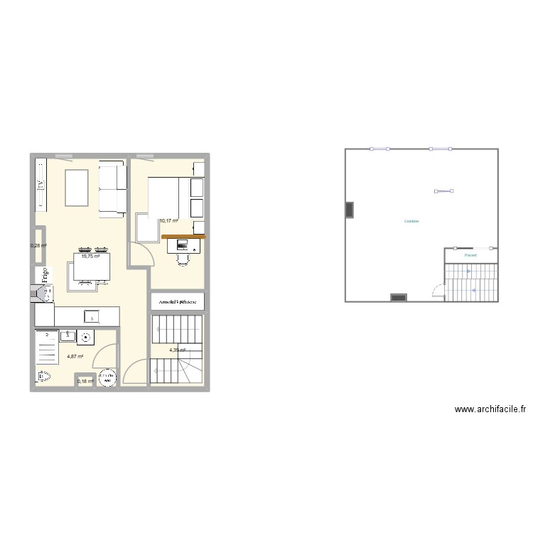 R+2. Plan de 7 pièces et 41 m2