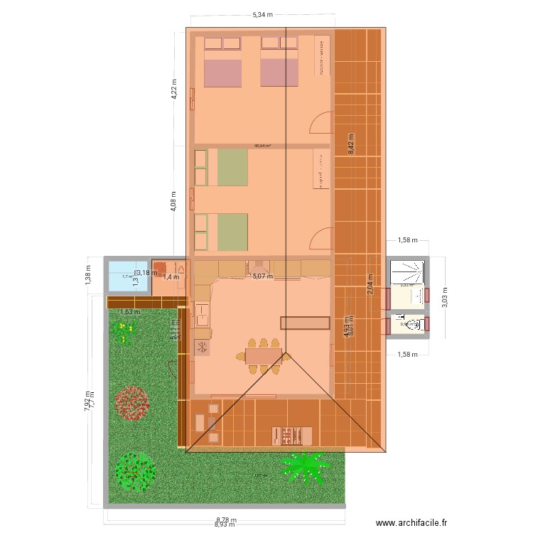 Mercedes 1. Plan de 4 pièces et 46 m2