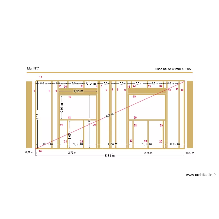Face nord &eacute;tage. Plan de 